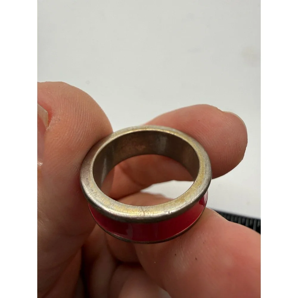 Red Enamel Band Ring Minimalist Stackable Metal Band Size 7‎